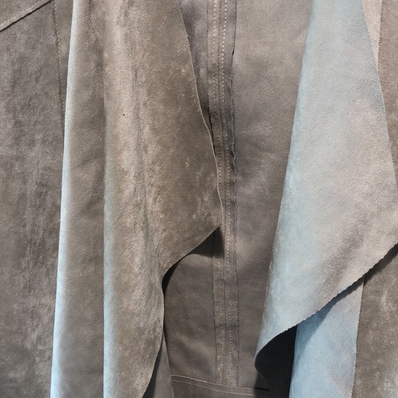 Reset faux suede open front jacket light tan with stretch shorter in back L - Picture 4 of 10